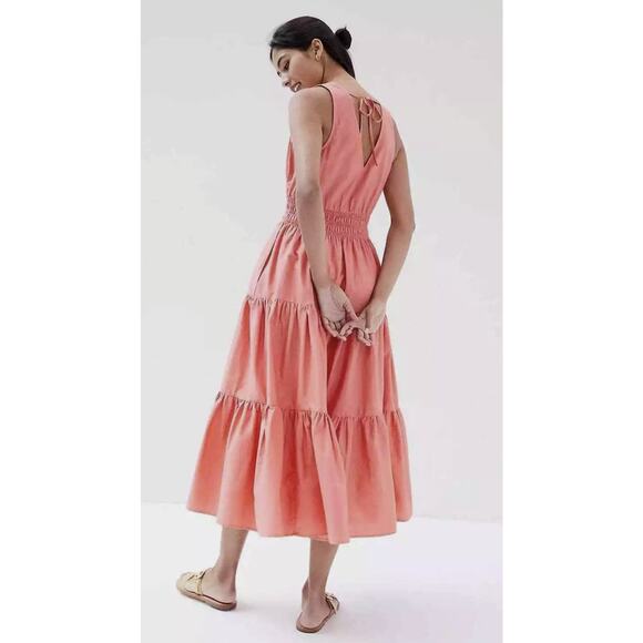 Anthropologie Maeve Tiered Midi Dress in Coral Rose - Picture 2 of 6